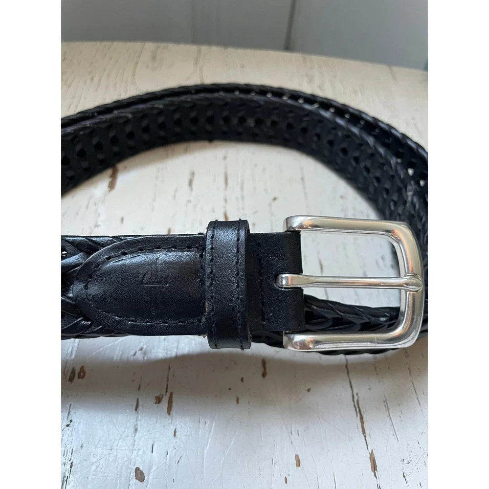 Dockers Mens Black Braided Leather Belt Size 42 Silver Buckle 11DO0422